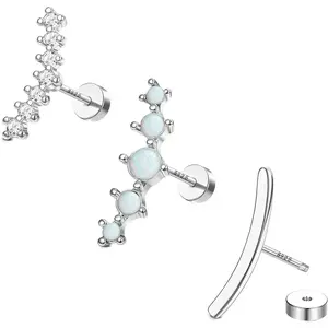 16G Pillar Cartilage Women's Earrings 18K White Gold Low Sensitivity Flat Back Earrings Opal CZ Earrings Cartilage Conch Spiral Perforated Jewelry