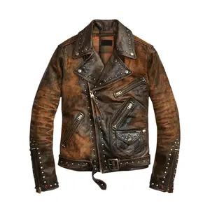 Women Leather Jacket brown Black Punk Full Silver Spiked Studded Zippered Jacket by Hide Crafts