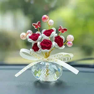 New Crystal Rose Car, Home, Bedroom, Living Room, Center Console, Desktop Creative Decorations, Perfect For Halloween, Christmas, Thanksgiving, Valentine's Day Gifts, Three Colors To Choose From!