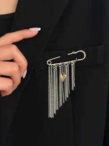 Boho Heart Pin Chain Fringe Fashion Women's Brooch, Luxurious Elegant Vintage Style, Wedding Vacation Party Daily Wear Metal Badge Gift