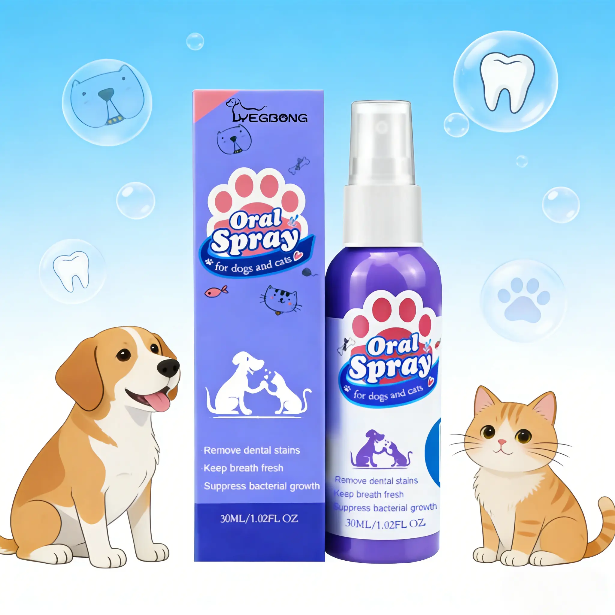 SummerVibes Cat & Dog Tooth Cleaning Spray - Stain Removal, Fresh Breath, Oral Care Solution for Pets, Removes Dental Stains (Works with Litter Accessories, Toothbrushes)