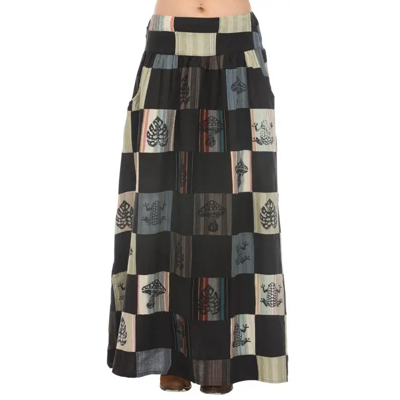 Women's Maxi Patchwork Skirt - Boho Hippie Design, Flowy Festival Skirt, Comfortable and Casual - Womenswear, Bottom