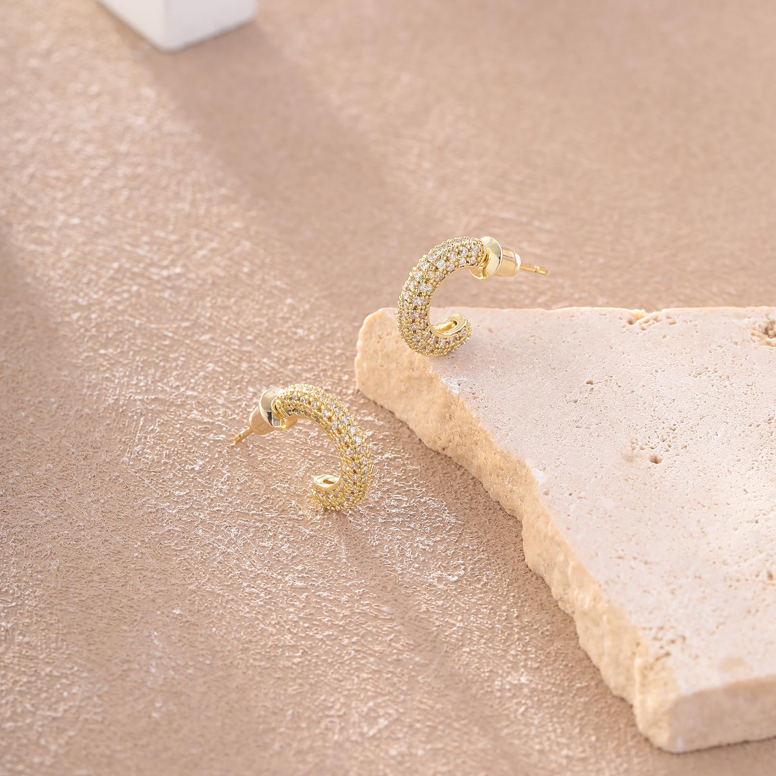 TASISO Sparkling 14K Gold Plated Cubic Zirconia Hoop & Stud Earrings Set for Women Multi-Size Daily Wear & Gift Eco-Friendly Zircon Stones Gift TASISO Sparkling 14K Gold Plated Cubic Zirconia Hoop & Stud Earrings Set for Women Multi-Size Daily Wear & Gift Eco-Friendly Zircon Stones Gift