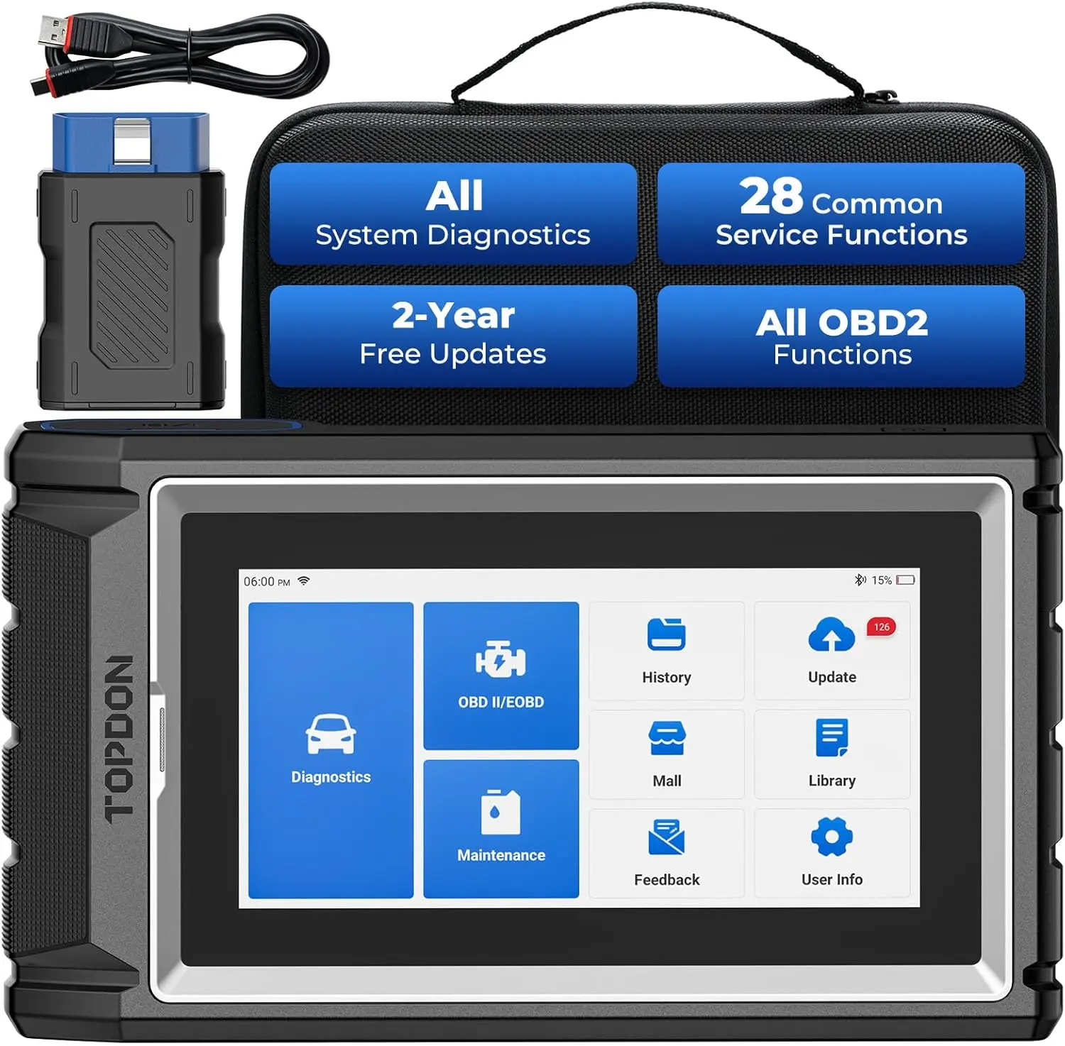 TOPDON AD800BT  V2.0 Bi-Directional Control Full Systems Diagnostic Tool for All Vehicles, Automotive Diagnostic Scanner for Car, 28+ Services, FCA AutoAuth, CANFD Bidirectional Scan Tool