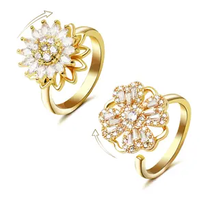 MEIITRUE 14K Gold Plated Fidget Anxiety Rings for Women,  2 Pack Stress Relieveing Rings, Trendy All-match & Exquisite Jewelry