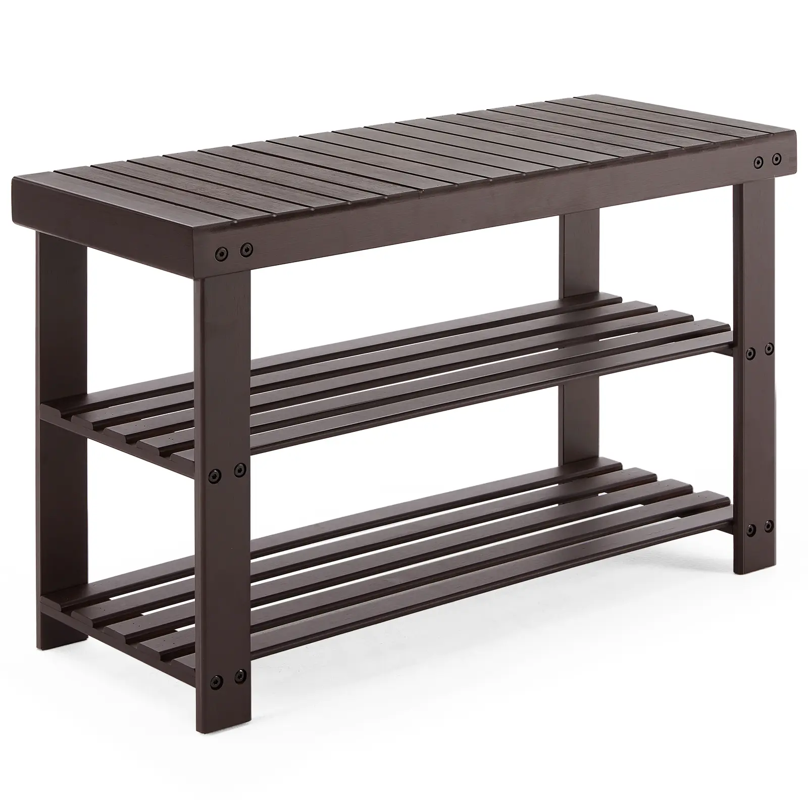 Bamboo Wood Shoe Rack Bench - 3-Tier Floor-Standing Multi-Level Natural Decorative Storage Organizer, Holds Up to 286 lb, Suitable for Bedroom, Living Room, Floor-Standing Shoe Storage
