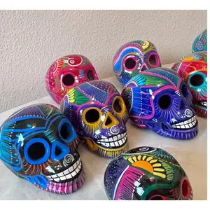 Ceramic Skulls 2 Pack - Colorful Decorative Ornaments for Home Decoration