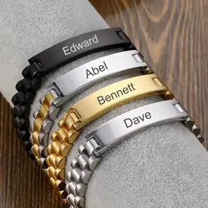 Personalized Stainless Steel Bracelet with "Edward," "Abel," "Bennett," "Dave" Engravings - 83.48gal, Black & Golden Tone, Ideal Father'S Day Gift for Him, Father'S Day Gift | Custom Engraving | Durable Bracelet