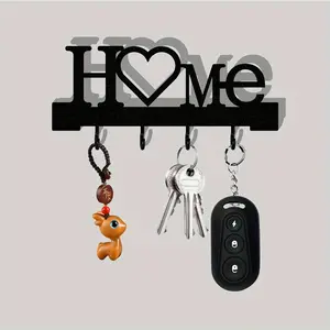 Home Love Shape Keychain Wall Mounted Entry Organizer with Hooks, No Drilling Required, Perfect for Living Room Decor