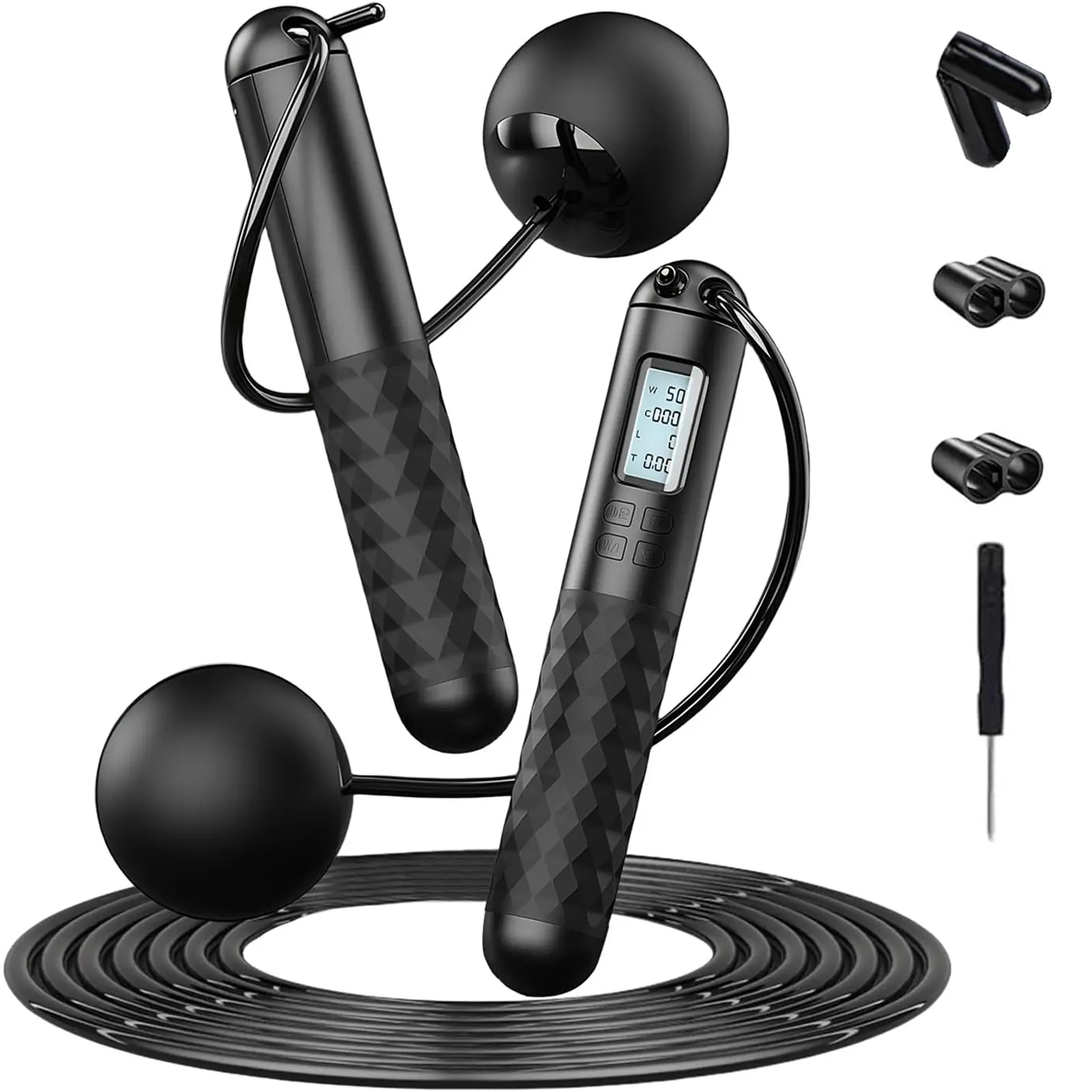 Smart Digital Jump Rope with Cordless Gravity Balls & Silicone Weighted Handles - Adjustable Workout Equipment for Adult & Kid Home Gym Fitness, Exercise Equipment
