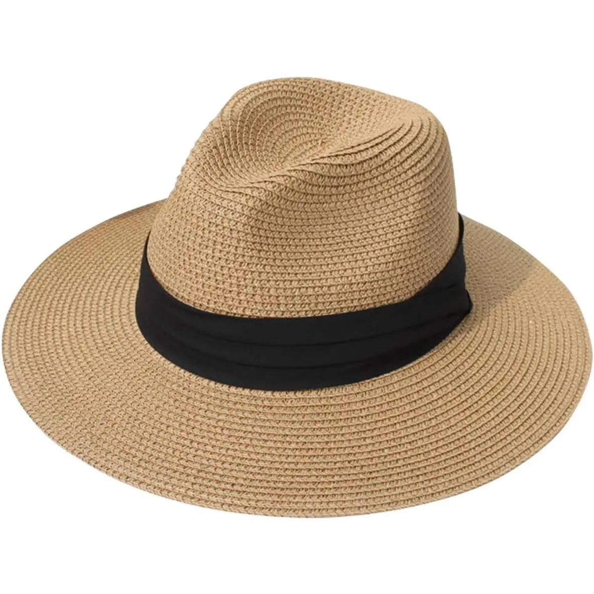 Women Wide Brim Straw Panama Roll up Hat Fedora Beach Sun Hat UPF50+