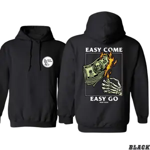 Rest Easy Hoodie - Easy Come Easy Go Skeleton Design Black Casual Wear Comfortable Sweatshirt for Men & Gift for Women Printed Unisex Soft and Warm Classic Fit High Visibility Green