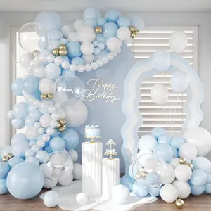 Light Blue and White Balloon Arch Garland Kit, Macarons Blue Pearl White Metallic Gold Balloon for Birthday Bridal Wedding Baby Shower Party Decorations, Balloons Arch, Balloon Party Supplies