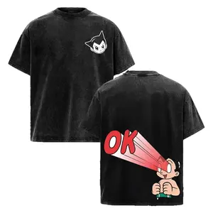 Retro Heavy Limited Astro Boy Half Robot Anime Double Printed Vintage Washed Tee - Unisex Stylish Gift for Anime Fans and Lovers, Classic Anime T-Shirt Top