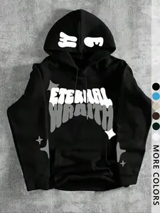 Unisex Streetwear 'eternal' Letter & Star Print Hoodie, Fall&winter Casual Drop Shoulder Sweatshirt, Y2K Gothic Style, Trendy Clothing Tops