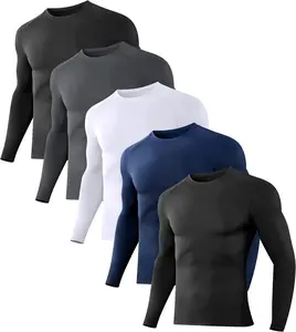 5 Pack Men’s Compression Shirts Long Sleeve Athletic Workout Rash Guard Gym Active Sports Undershirt Base Layer Top