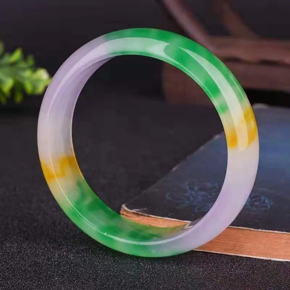 Rainbow Jade Bangle - Four Season Multicolor Jade Slip-On Bracelet for Women, Gift-Ready Colorful Chrysoprase Style, Inner Diameter Sizing Required, Everyday & Party Accessory