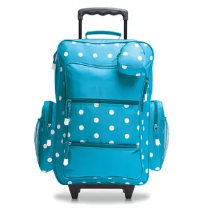 Lillian Vernon Rolling Luggage for Kids – Turquoise Polka-Dot Design, 15.5" x 6" x 23"H Suitcase Casual