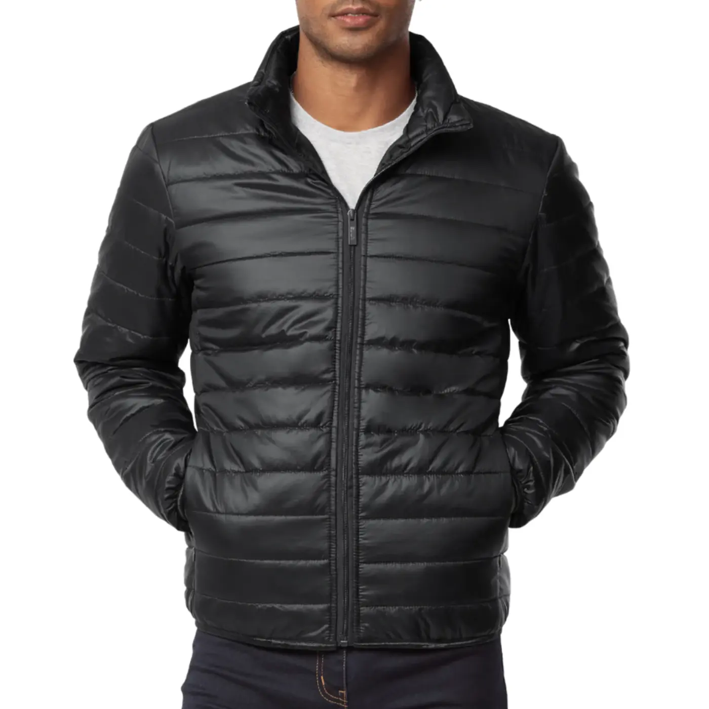 Men’s Puffer Jacket with Zipper Pockets Elastic Cuffs S-3XL Full Zip Up Long Sleeve Solid Running Warm Winter Coat Outwear Outdoor Menswear Shell