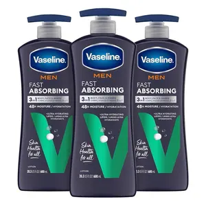 Vaseline Men's Healing Moisture Hand & Body Lotion for Dry or Cracked Skin, Fast Absorbing Non-Greasy Lotion for Men, 20.3 Oz, Pack of 3 - Body Care
