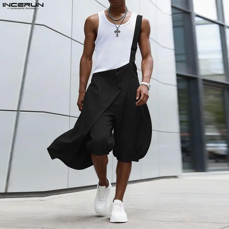 INCERUN Fashion Asymmetric Drape Suspender Skirt Pants - Men's Streetwear Alternative Bottoms Clothes (Men's Suits & Sets, Overalls Category)