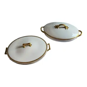 Haviland Limoges Porcelain Covered Serving Dishes with Gold Handles and Elegant Design for Formal Dining
