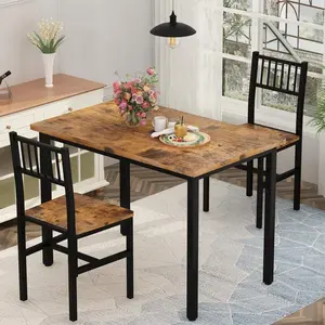 3 Piece   Set, Small Industrial   And 2 Chairs,  Breakfast   Set, Breakfast  Set For  Room, Living Room, Apartment, Small Space dining table Kitchen White Glass Door Wardrobe
