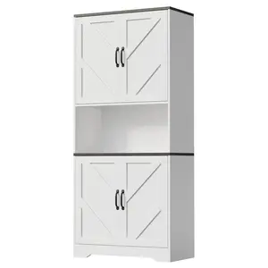 70" Tall Kitchen Pantry Storage Cabinets with 4 Door and Adjustable Shelves, Wooden Farmhouse Pantry Cabinets for Kitchen Storage, Freestanding Cupboard for Dining Room, Living Room