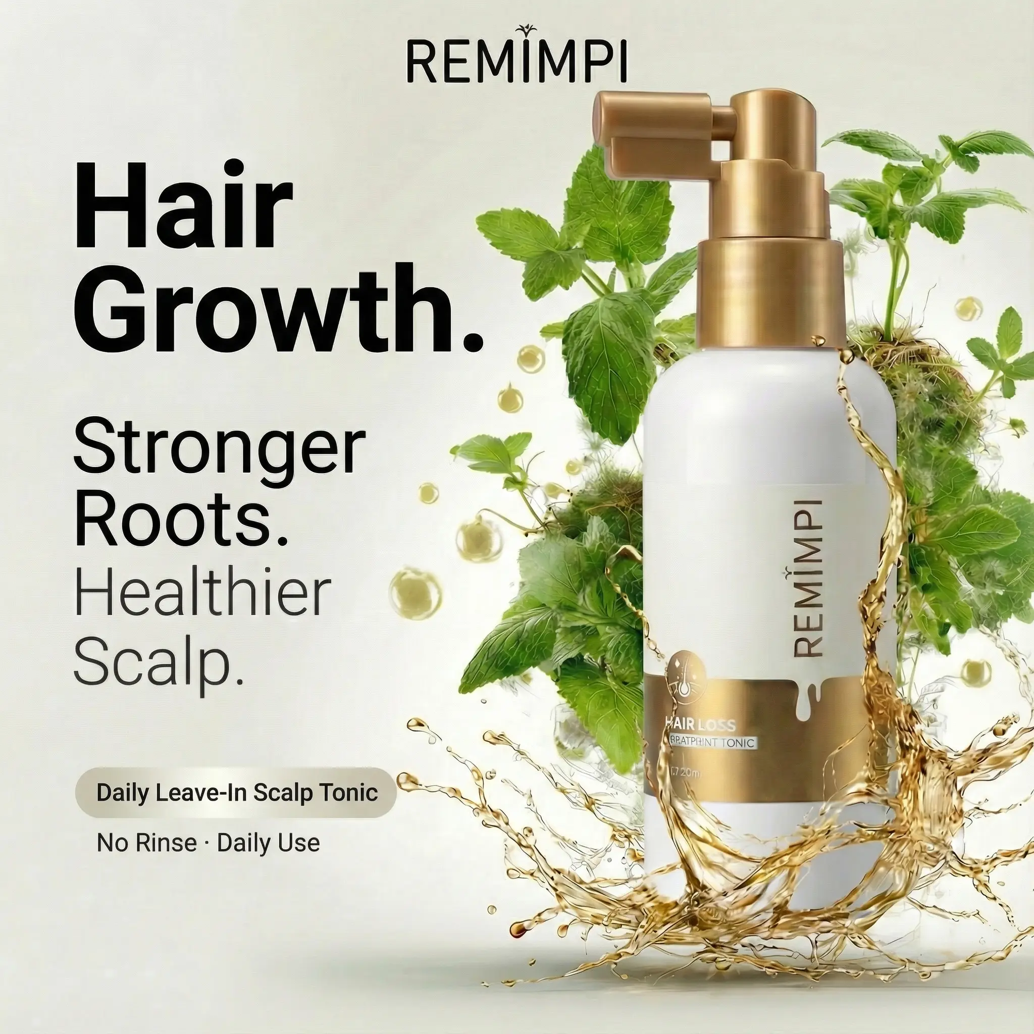 REMIMPI Scalp Treatment Tonic for Thinning Hair, Daily Leave-In Scalp Care with Ginger, Ginseng & Biota Extracts, Helps Reduce Shedding & Support Fuller-Looking Hair, Botanical Hair Serum for Weak Roots & Oily Scalp, Lightweight Non-Greasy Formula