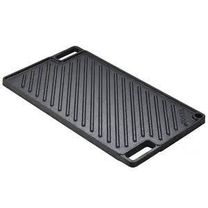 【fathersdaygift】VEVOR Reversible Grill/Griddle 9.7"x16.7" Pre-Seasoned Cast Iron GriddleRectangular Double Burner Griddle PanNon-Stick Family Pan Cookware with HandlesFlat Top Plate for BBQGas GrillBlack