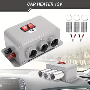 Car Heater 12V/24V 800W 3 Holes Warm Air Blower Electric Heater Fast Heating Fan Demister Defroster for Truck Vehicles Taxi Easy to Use Install Perfect for Winter Driving Low Noise