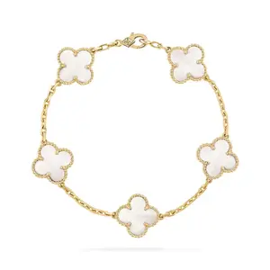 Pre-owned Van Cleef & Arpels, Vintage Alhambra bracelet, 5 motifs 18K yellow gold, Mother of pearl