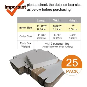 Corrugated Mailers 11 1/8" x 8 5/8" x 2" Inner Size 25 Pack Cardboard Shipping Boxes Oyster White (CM1182-25)