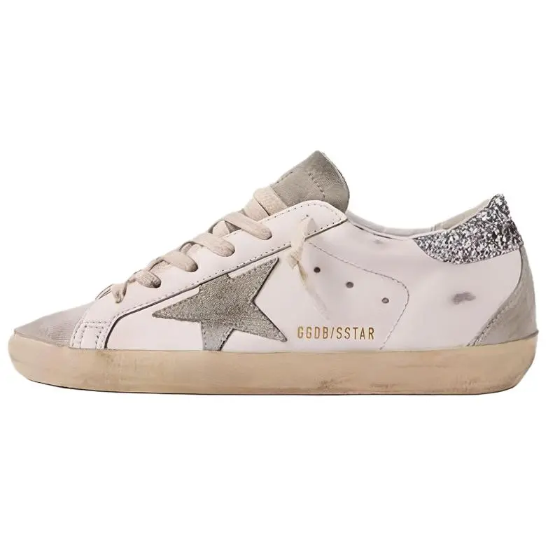 Women's Golden Goose Super-Star Low-Top Casual Footwear - White with Silver Detail, Distressed Finish, Maison Mihara Verifiable, Global Authentication-Supported Official Trending Sneakers