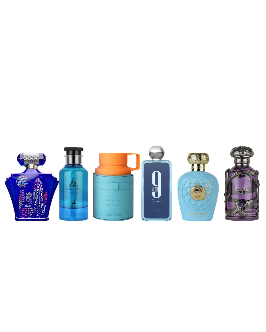 Zakat Z7 + jean lowe azure + odyssey mandarin + 9 PM dive + Opulent Dubai + habik men -- 6 piece bundle, Men's Cologne