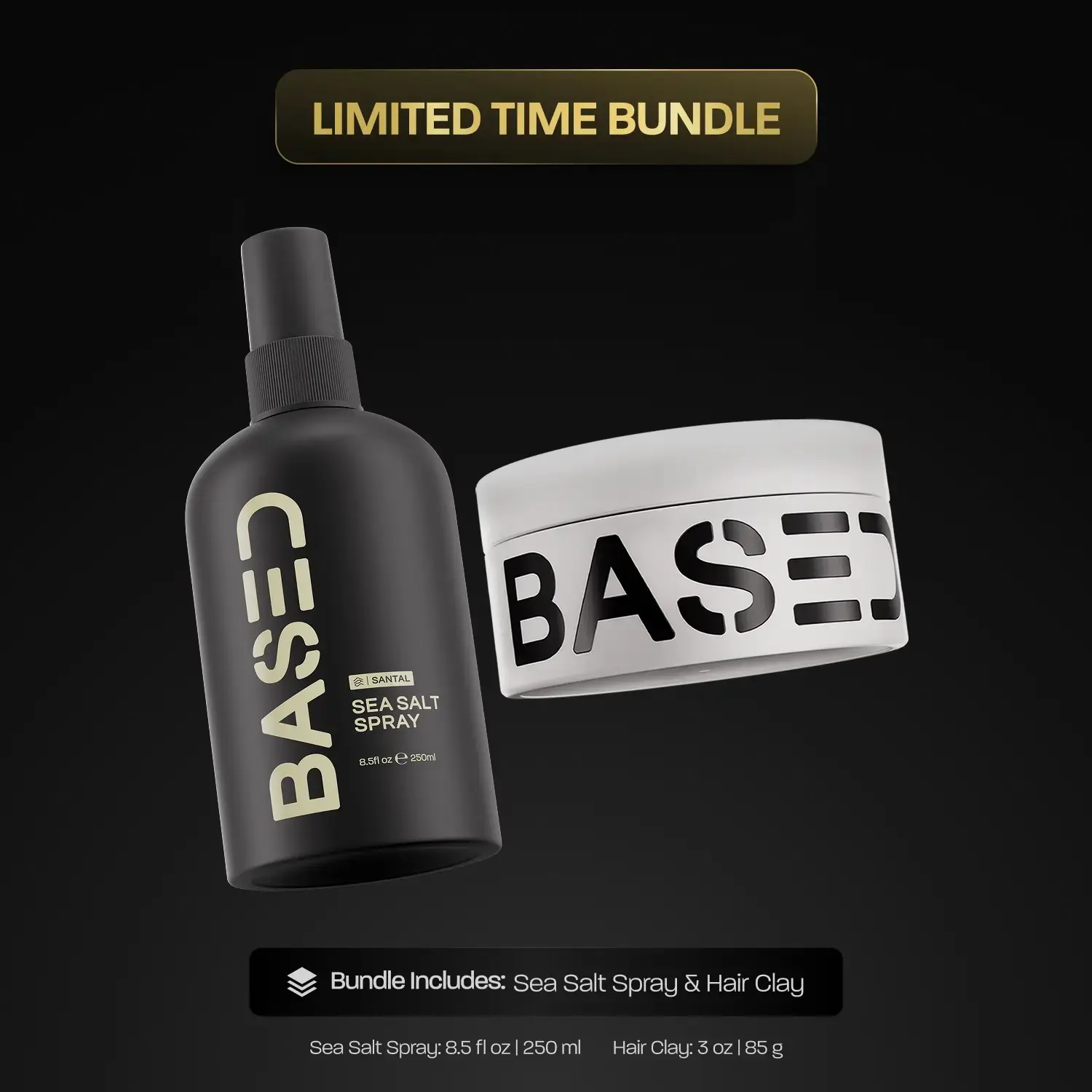 BASED Texture & Hold Duo: Sea Salt Spray & Hair Clay Bundle - Science-Backed Volumizing Spray with Kelp & B5 + Strong Hold Texturizing Clay with Santal Sandalwood, Low Shine, Paraben Free