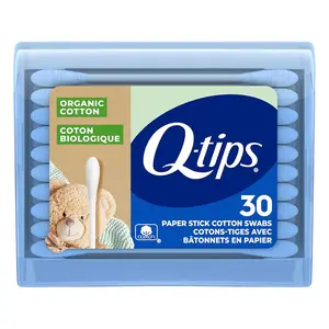 Q-Tips Cotton Swabs Organic Cotton Purse Pack Gentle on Skin 30Ea