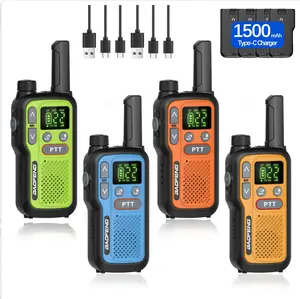 4PCS BAOFENG USB Rechargeable Long Range Mini Walkie Talkie NOAA Type-C Charging Rechargeable Lightweight 22 FRS Upgrade 888s Handheld Two Way Radio for Kids Adults Family Outdoor Sports Hunting Hiking Camping