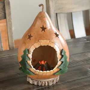 Hand-Crafted Gourd Luminary - Campfire Gourd - Winter Decor