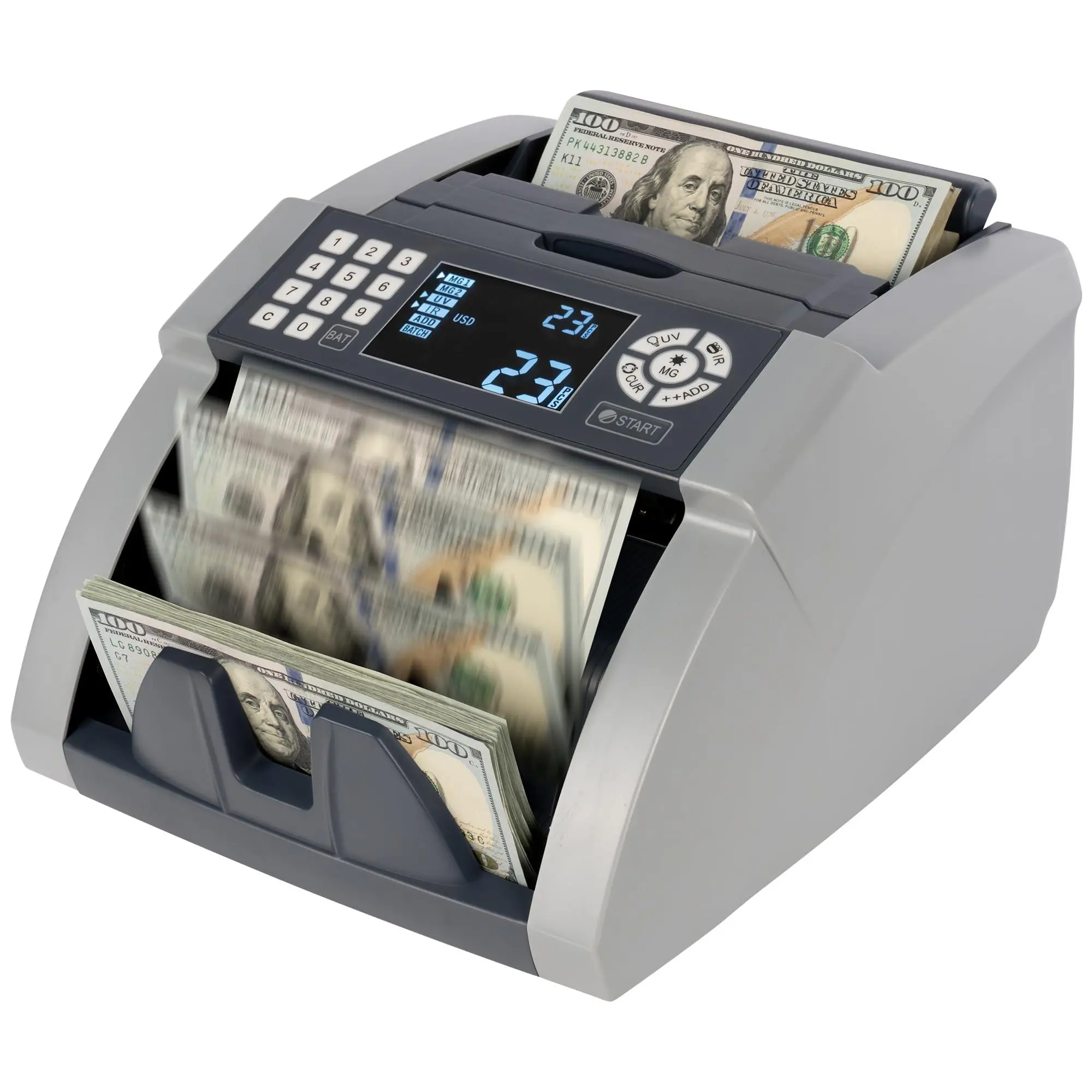 Perco Money Counting Machine for Office Use, Bill Counter with UV, MG, IR Counterfeit Detection, Batch Count Function, Quantity-Only Counting Function