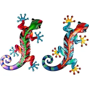 Set of 2 Large Metal Gecko Wall Decor, Outdoor Lizard Wall Art Upgrade Handmade Hanging Sculpture Decoration for Indoor Outdoor Home Garden Yard Fence Patio (2PC Large Gecko)