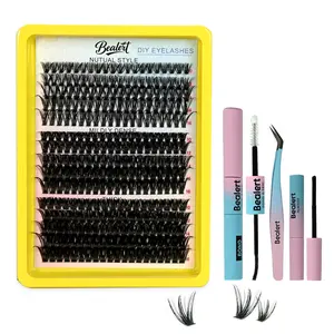 BEALERT Lash Clusters Wispy Extension 40D 60D 80D D Curl Thick Volume Individual Lashes 10-16mm with Bond Seal & Tweezers for Natural Look Eyelash