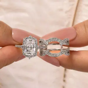 Maxine CZ 3.0ct Radiant Cut 2PC Engagement Ring Set,5A Cubic Zirconia Insert Bridal Ring Set,Women's Ring Jewelry,Wedding Ring Set for Daily,Travel,Proposal,Birthday,Anniversary