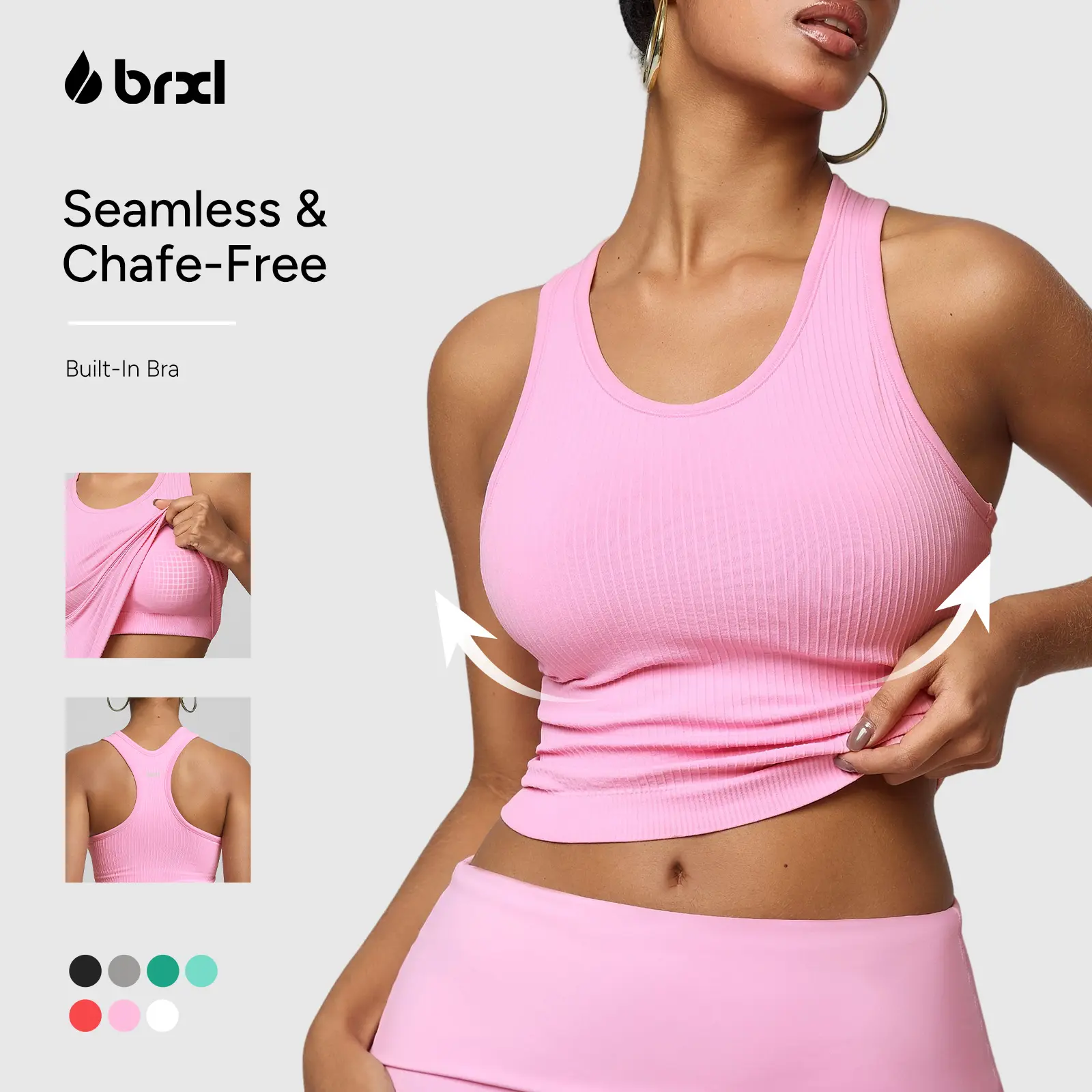 BRXL Women's Workout Tank Top, Seamless Racerback Athletic Activewear with Built-in Bra, Elastic Breathable for Gym Yoga, Elastic Breathable Sportswear, Gym Performance Top, Tank Tops For Women,back to school,back to school haul