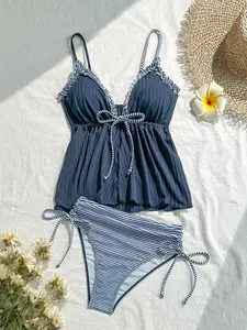 Women's Two-Piece Swimsuit Set, Sexy Vacation Beach Spa Swimwear with Chest Pads, Triangle Bottoms, Summer Bathing Suit, Swim Top Set