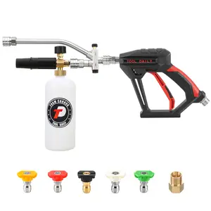 Tool Daily Short Pressure Washer Wand with Foam Cannon, Dual Connector Accessory, 1/4 Inch Quick Connect, 5 Spray Nozzle Tips, 1 Liter