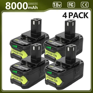 4 Pack 8.0Ah 18 Volt High Capacity Replacement for Ryobi 18V Battery 8000mAh, Compatible with Ryobi 18 Volt Lithium ion Battery P108 P107 P105 P104 P103 P102 Cordless MAX Power Battery Tools lithium-ion Batteries Pack flexvolt