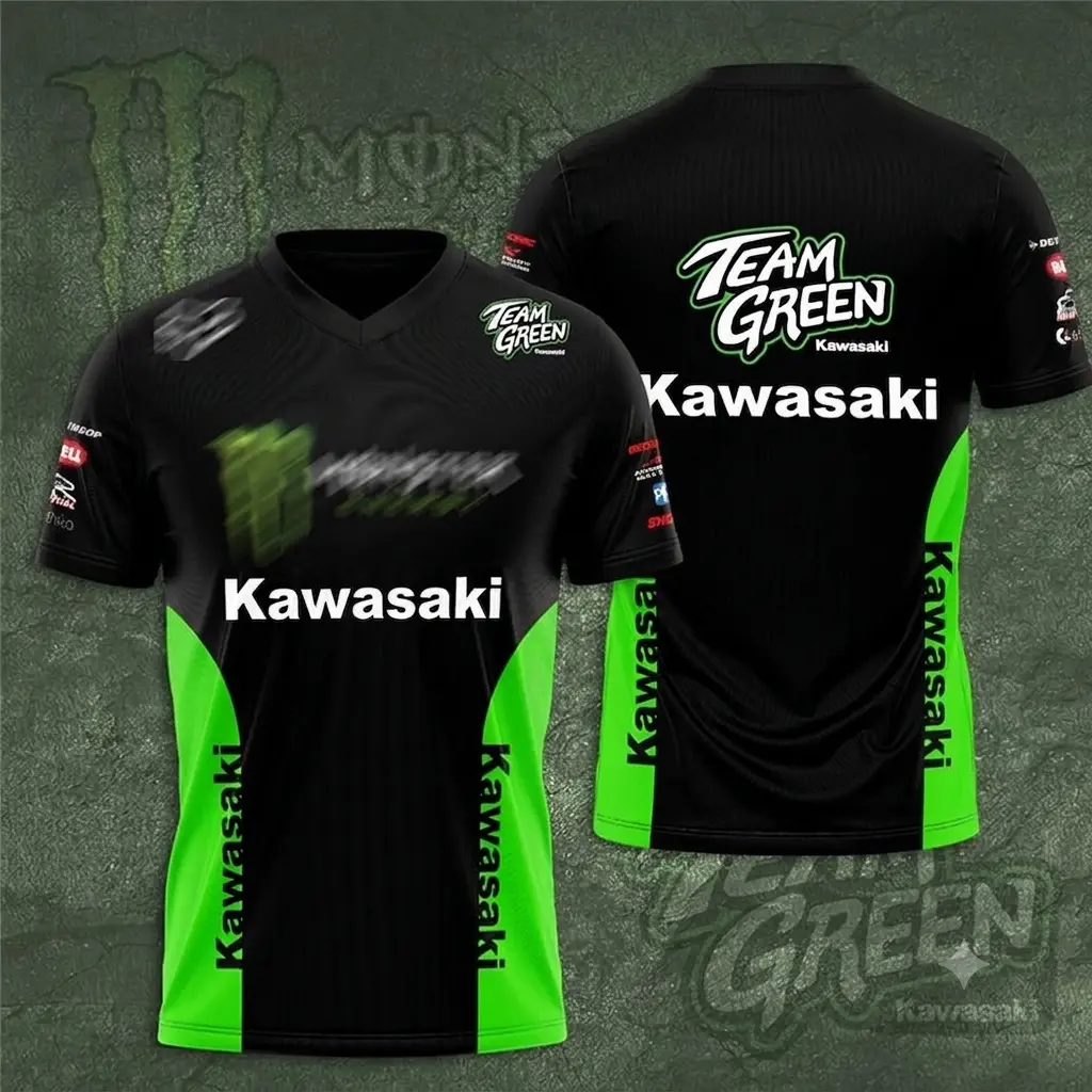 Unisex Kawasaki #4 Team Green Motorsport 3D Racing Jersey Shirt - Moisture-Wick Performance Tee, Contoured Cut, Breathable Crew Neck, Racing Graphics, Sporty Chic Fan Apparel for Team Events