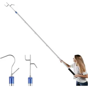 Stainless Steel Heavy Duty Clothes Hook Pole, 35-78Inch Adjustable Reach, 2 Hooks for Closet, Outdoor, Garment, Hangers
