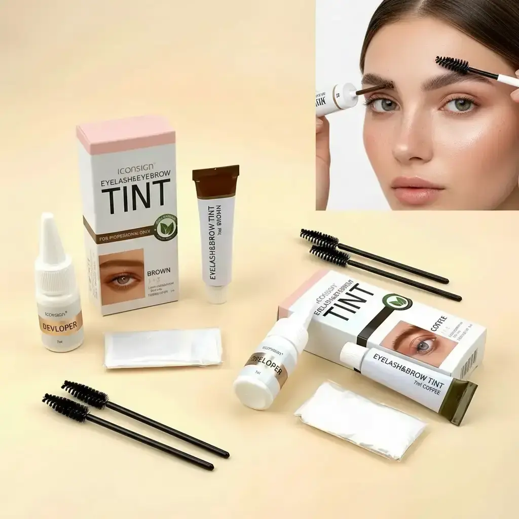 ICONSIGN Eyelash & Eyebrow Tinting Kit Bundle, 2 Counts/set Natural Look & Easy-to-use 7ml Balm Tubes with Developer, Long-lasting Waterproof Formula